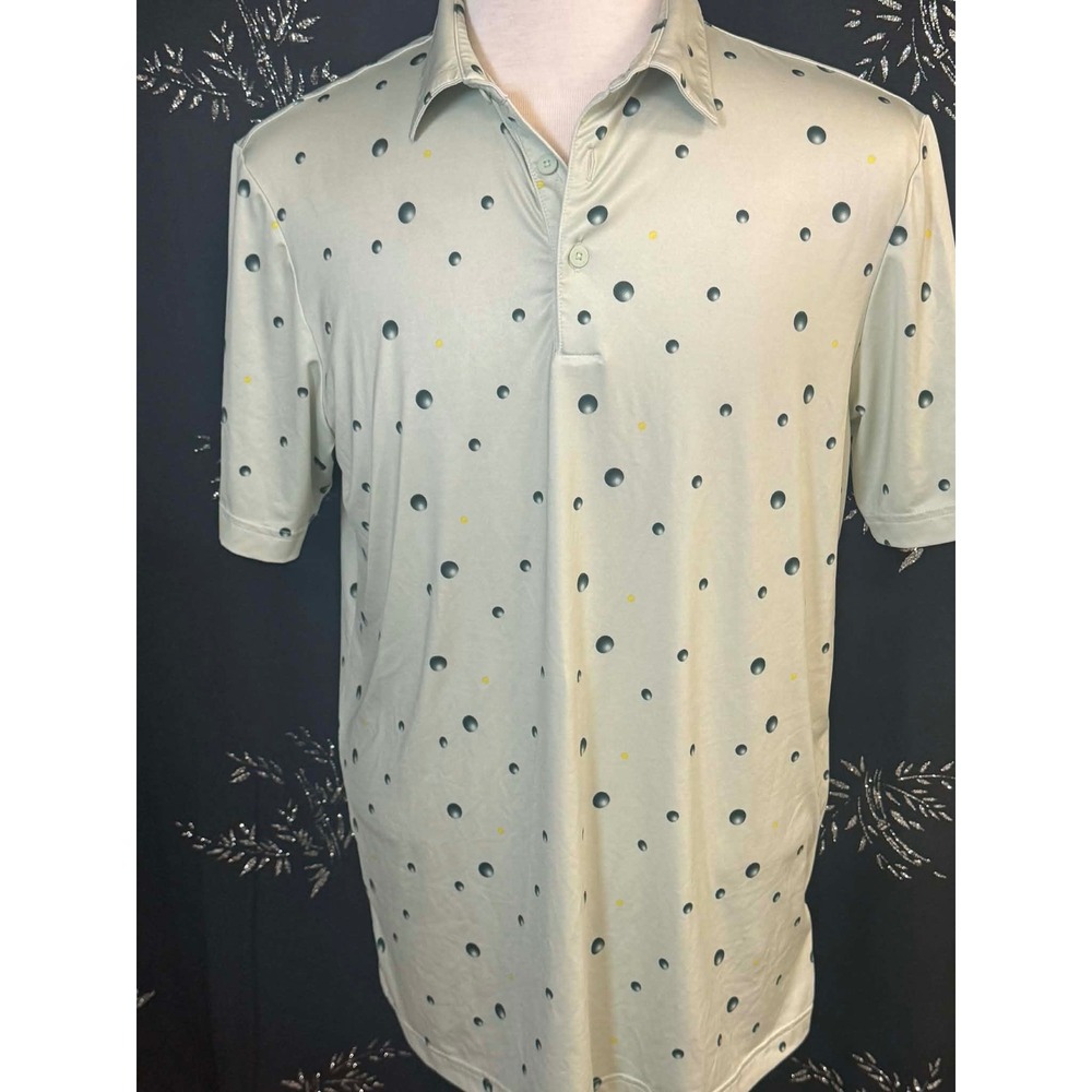Adidas Mens Golf‎ Polo Shirt Medium Green 3D Sphere Dot Print Performance Top